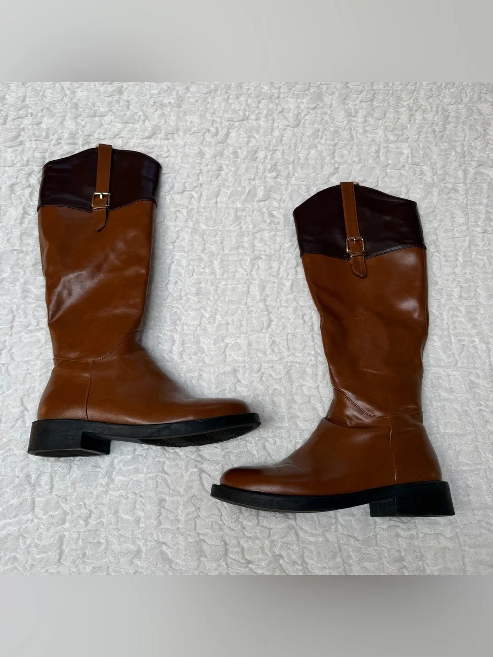 Torgēis Desiree Tall Riding Boots Brown Two Tone Buckle Size 8